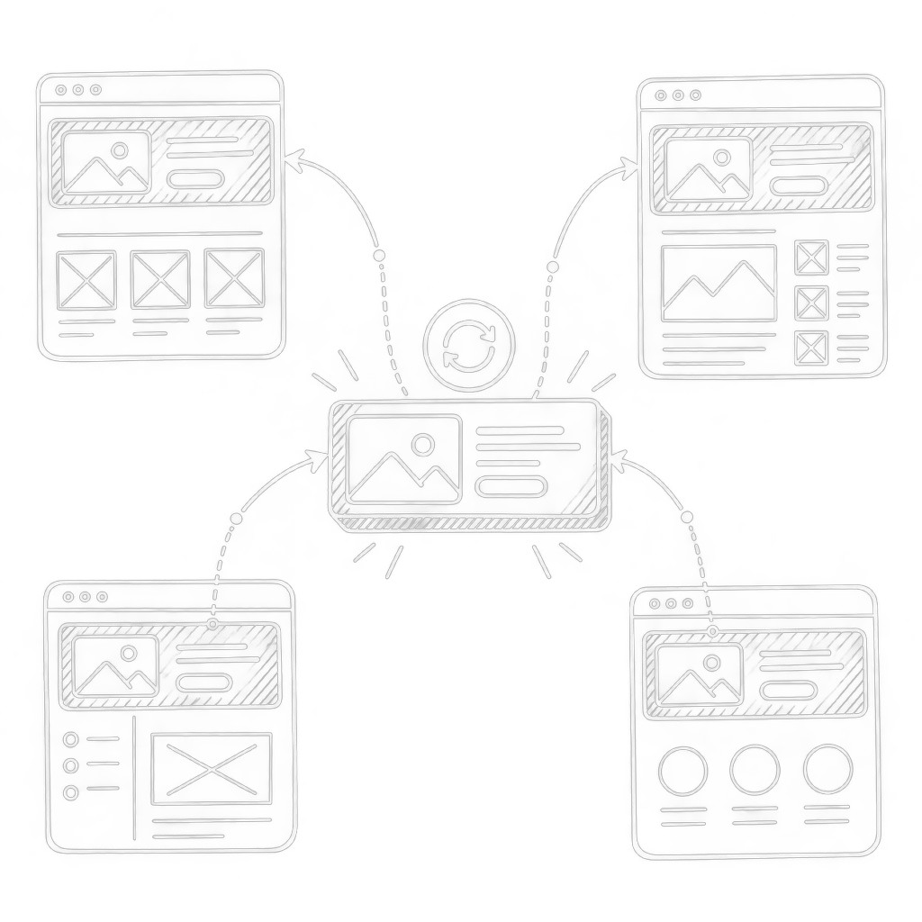 Diagram of one global block connected to several pages Diagram of one global block connected to several pages